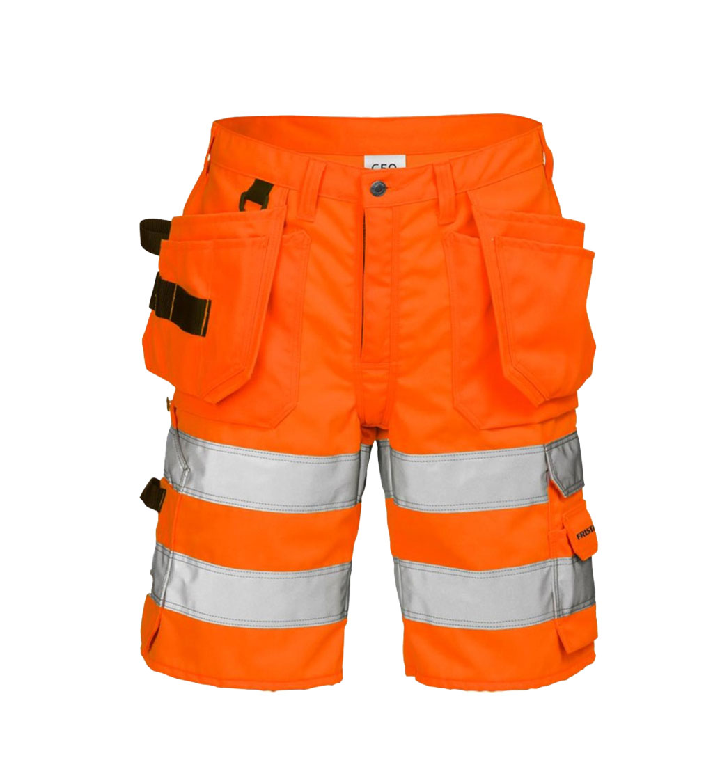 Warnschutzjacke aus schmutz-, öl- und wasserabweisendem Material mit dunklem Kontrastmaterial an besonders beanspruchten Stellen.